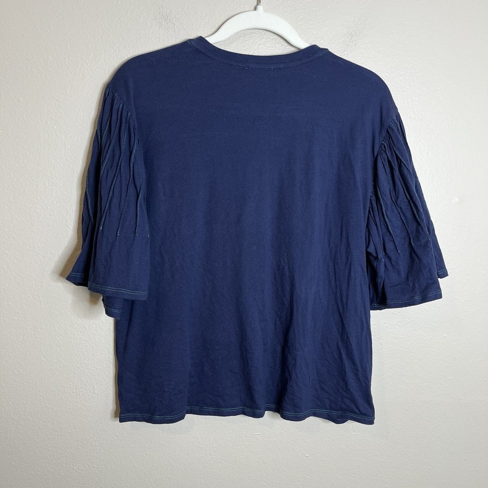 Current Air Blue Flared Sleeve Contrast stitch boxy Navy Preppy‎ L 100 Cotton M - Picture 6 of 6